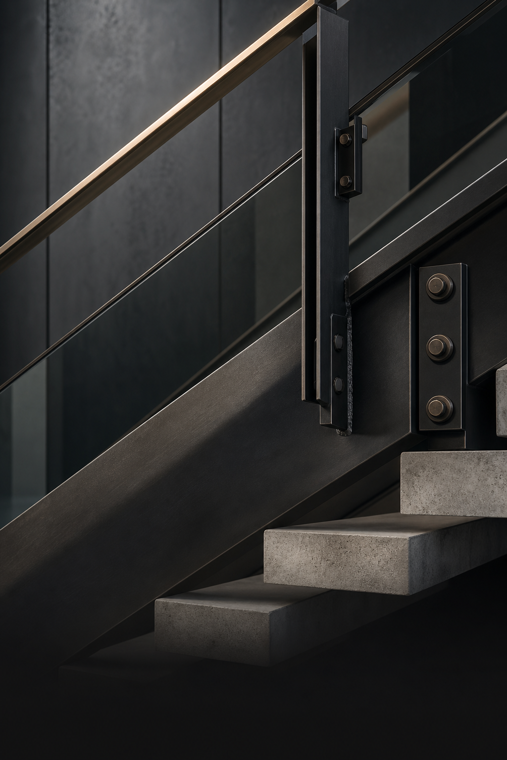 Close-up of custom steel stair and railing detail